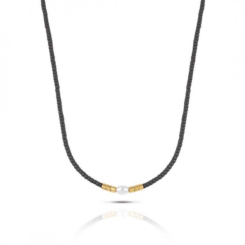 Collana Donna OPSOBJECTS GRAINS OPSCL-841 In Acciaio Dorato E Perla Ovale Bianca
