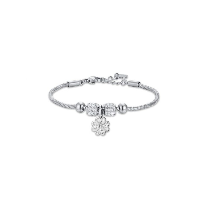Bracciale Bimba Luca Barra JB182 IN Acciaio Con Quadrifoglio E Strass