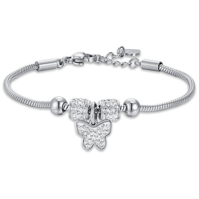 Bracciale Bimba Luca Barra JB181 In Acciaio Con Pendente Farfalla E Strass