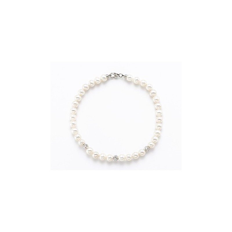 Bracciale Donna MIKIKO MB0874O4FCBI050-19 In Perle Bianche Con 3 Sfere Oro Bianco