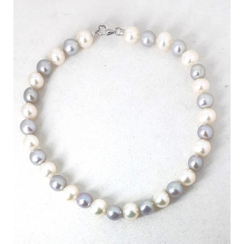 Bracciale Donna MIKIKO MB0900O4FCBG055-19 Con Perle Bianche E Grigie E Chiusura Oro Bianco