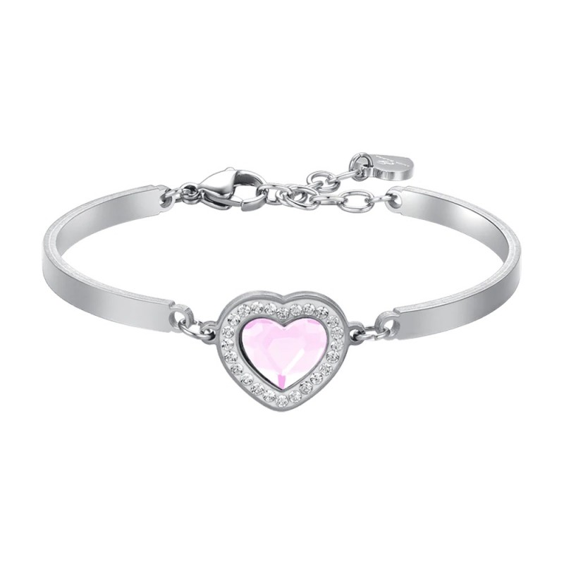 Bracciale Donna Luca Barra Semirigido Con Centrale Cuore E Cristallo Rosa
