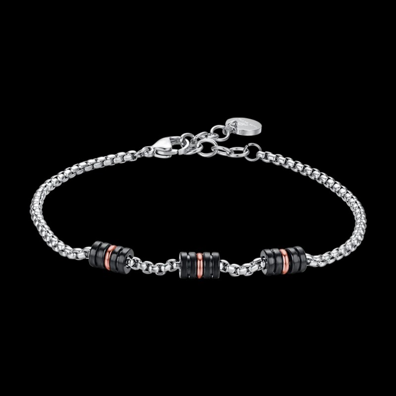 Bracciale Uomo Luca Barra In Acciaio Con Elementi Neri E Rosé BA1679