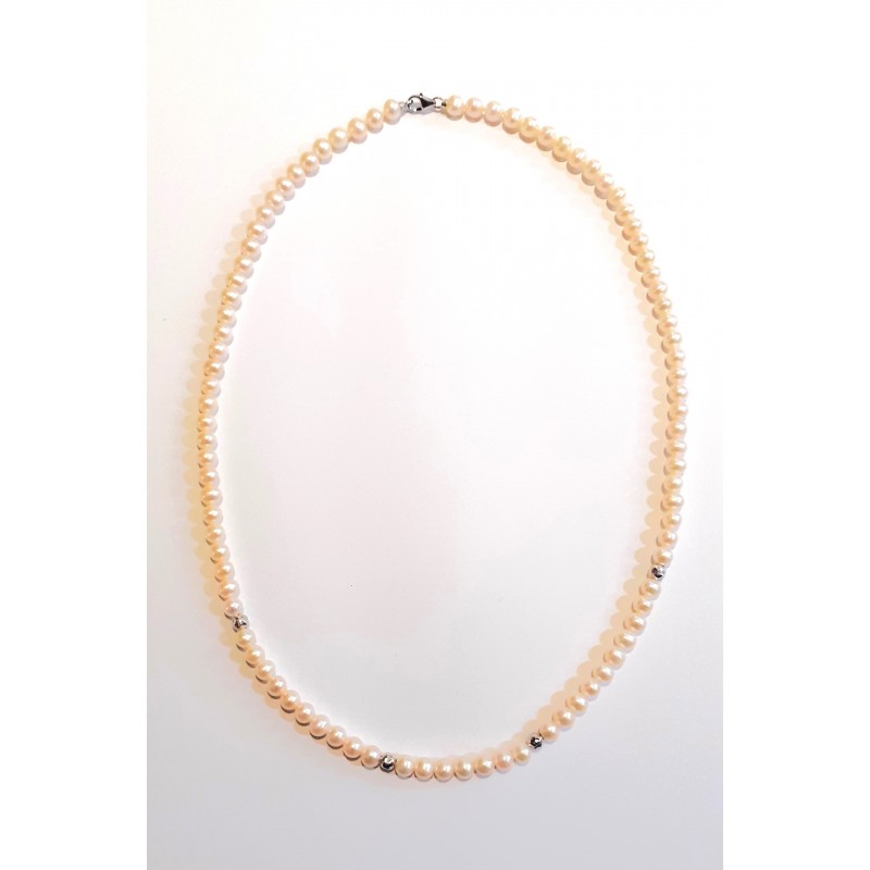 Collana Donna MIKIKO MC1416O4FCBI045 In Perle Con 4 Sfere E Chiusura Oro Bianco