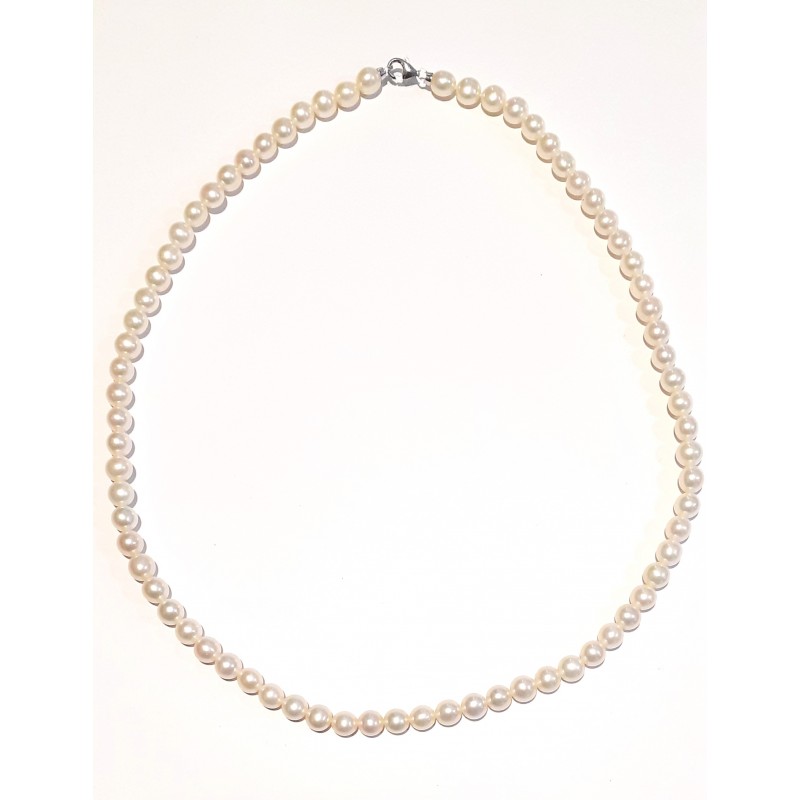 Collana Donna MIKIKO MFC450O4FCBI055 In Perle Con Chiusura Oro Bianco Lunghezza 45 Cm