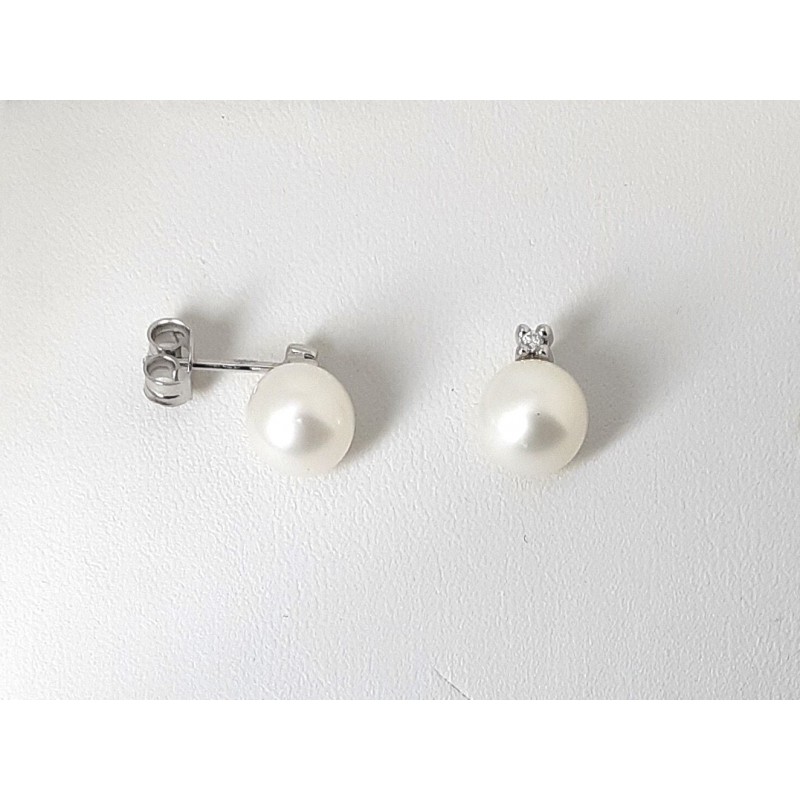 Orecchini Donna MIKIKO MO1503O4FABI075 In Oro Bianco Con Perle 7,5-8 E Diamanti