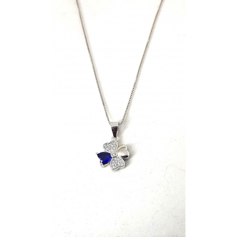 Collana Donna GIOJA Argento CCD09 Q In Argento Con Quadrifoglio E Pietra Blu
