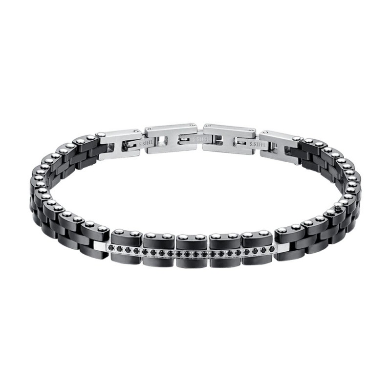 Bracciale Uomo Luca Barra BA1674 In Acciaio E Ceramica Con Cristalli Neri