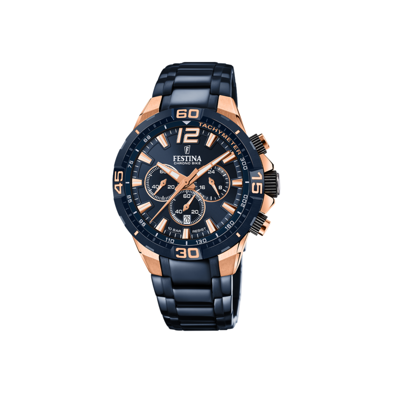 Orologio Uomo Festina CHRONO BIKE F20524/1 Cronografo Con Cinturino Blu E Cassa Rosé