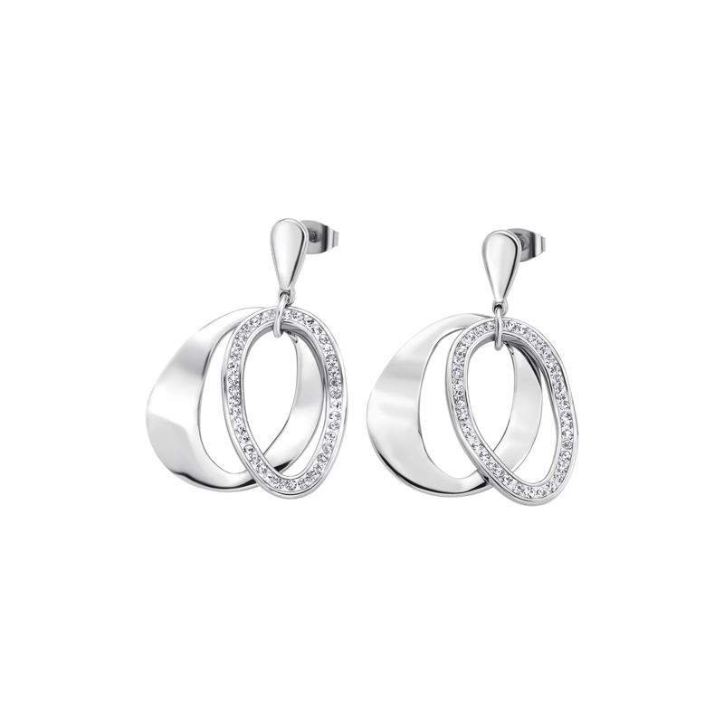 Orecchini Donna Lotus Style Pendenti Ovali in Acciaio Con Strass  LS1672/4/1