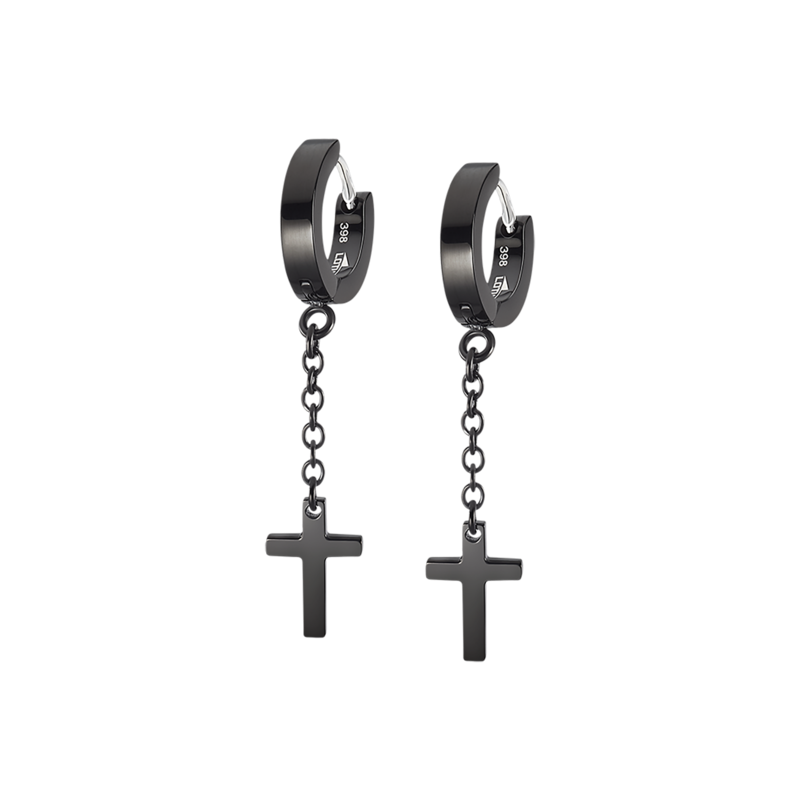 Orecchini Uomo Lotus Style LS2173/4/2 A Cerchio Con Croce Pendente