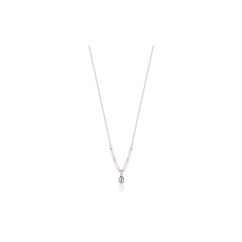 Collana Donna Luca Barra CK1987 In Acciaio Con Cristallo Rosa A Goccia