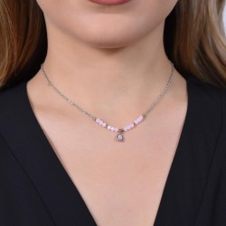 Collana Donna Luca Barra CK1987 In Acciaio Con Cristallo Rosa A Goccia
