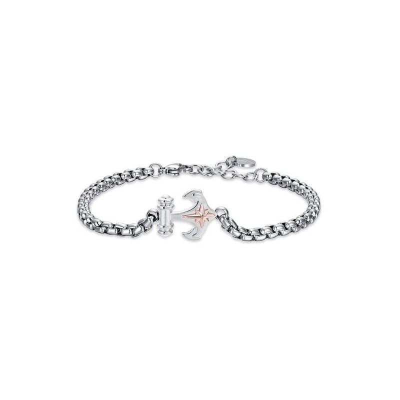 Bracciale Uomo Luca Barra BA1710 In Acciaio Con Ancora E Rosa Dei Venti