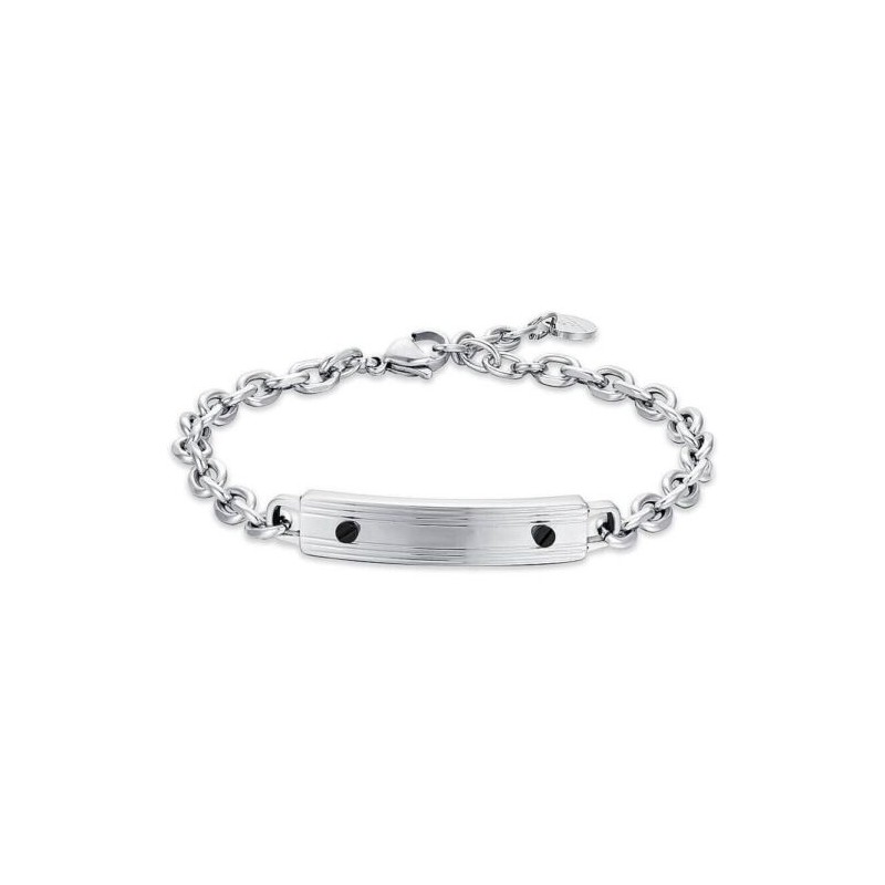 Bracciale Uomo Luca Barra BA1726 In Acciaio Con Piastra E Borchie Nere