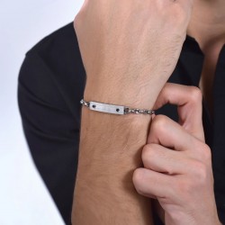Bracciale Uomo Luca Barra BA1726 In Acciaio Con Piastra E Borchie Nere