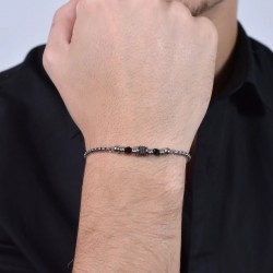Bracciale Uomo Luca Barra BA1702 In Acciaio Con Pietre Nere