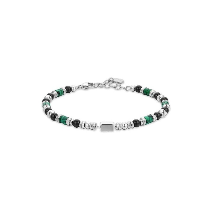 Bracciale Uomo Luca Barra BA1689 In Acciaio Con Pietre Verdi E Nere