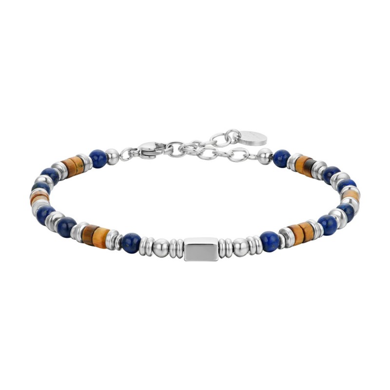 Bracciale Uomo Luca Barra BA1691 In Acciaio Con Pietre Nere E Occhio DI Tigre