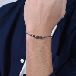 Bracciale Uomo Luca Barra BA1705 In Acciaio Con Pietre Occhio Di Tigre