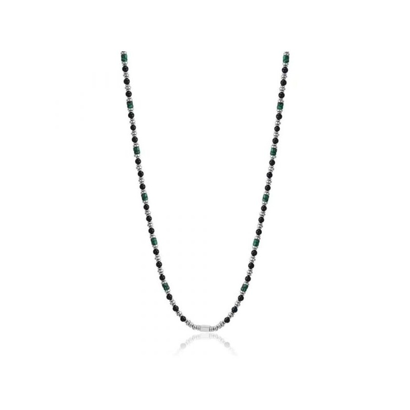 Collana Uomo Luca Barra CL326 In Acciaio Con Agata Nera E Malachite Verde