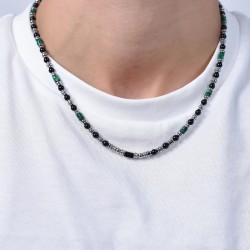 Collana Uomo Luca Barra CL326 In Acciaio Con Agata Nera E Malachite Verde