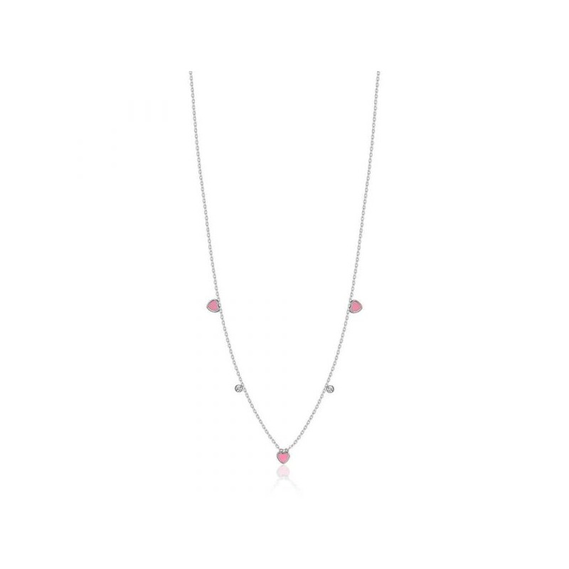 Collana Bimba Luca Barra JC146 In Acciaio Con Cuori Rosa E Cristalli