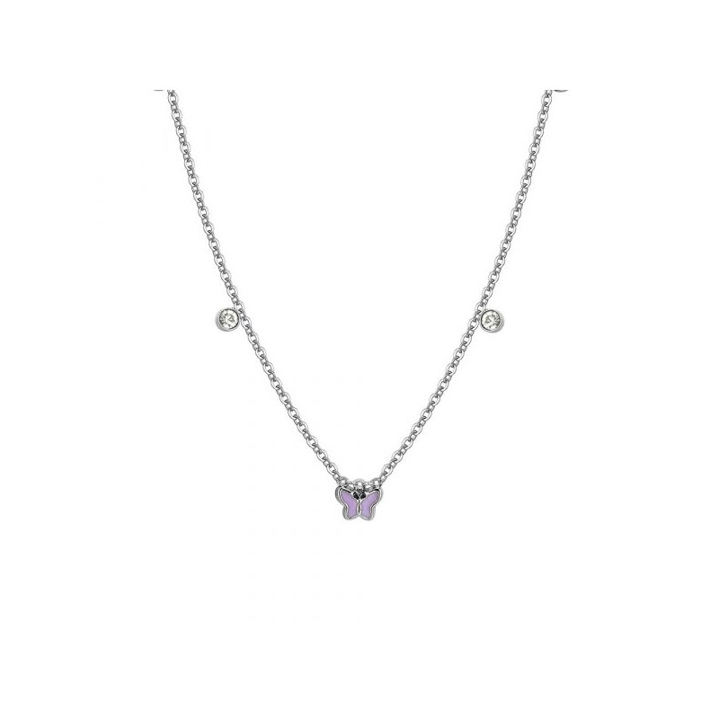 Collana Bambina Luca Barra JC145 In Acciaio Con Farfalle E Cristalli