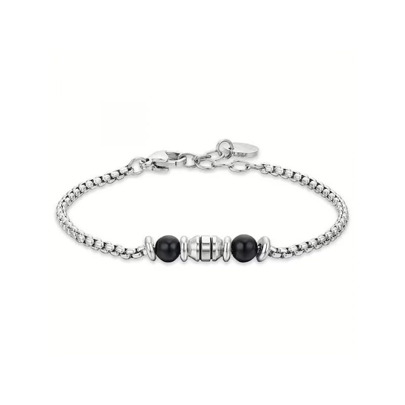 Bracciale Bambino Luca Barra JB219 In Acciaio Con Pietre Nere
