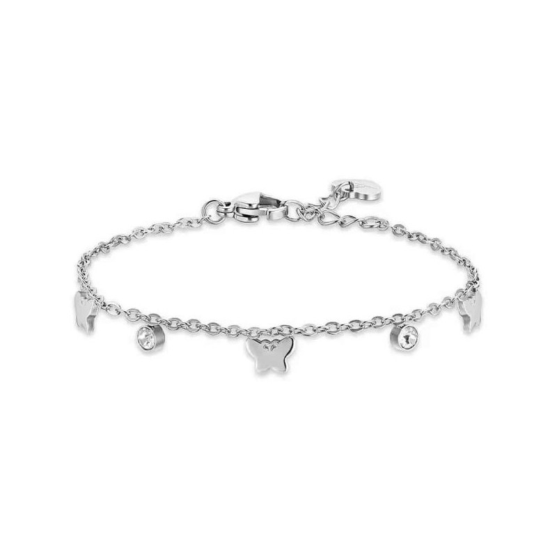 Bracciale Bambina Luca Barra JB208 In Acciaio Con Farfalle E Cristalli