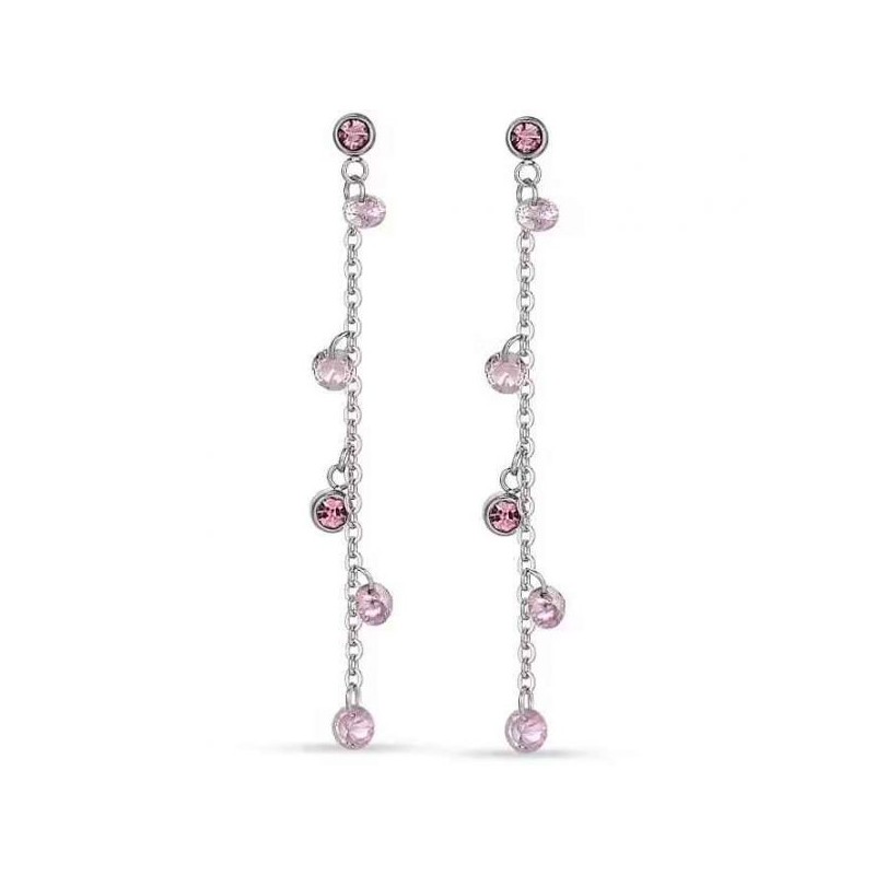 Orecchini Donna Luca Barra OK1345 Pendenti In Acciaio Con Cristalli Rosa