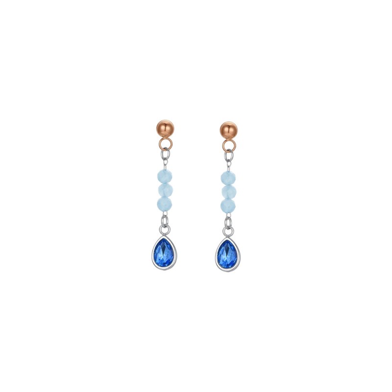 Orecchini Donna Luca Barra OK1347 Con Cristallo Azzurro A Goccia E Agata Azzurra
