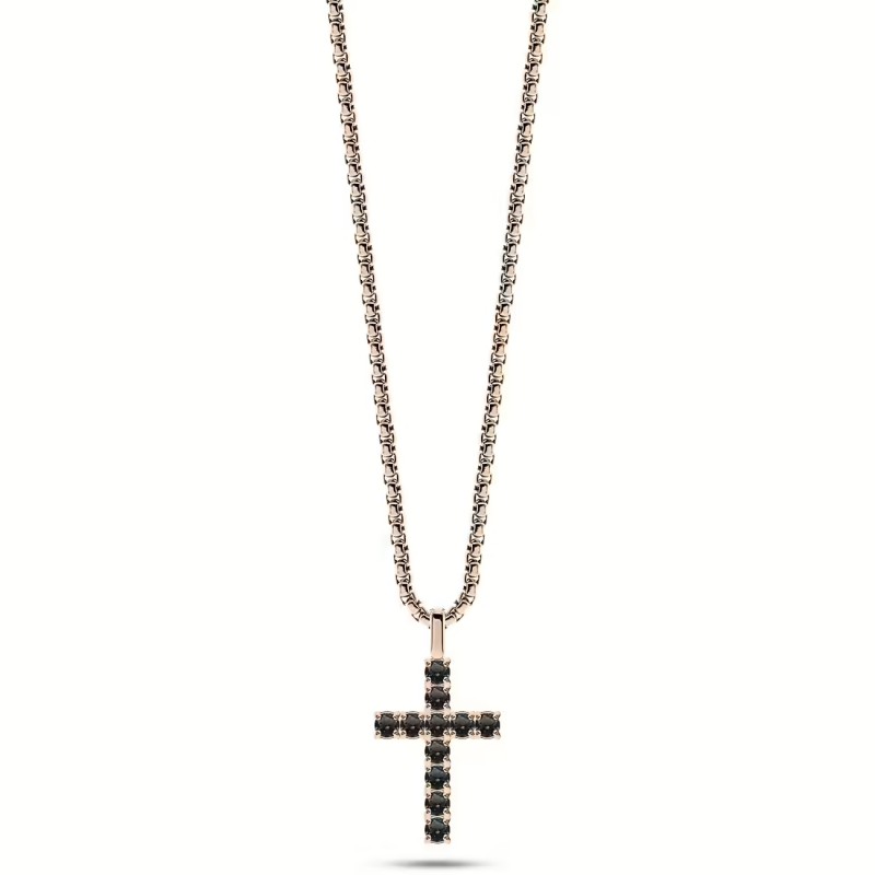 Collana Uomo Liu-Jo MLJ513 In Acciaio Rosé Con Croce E Cristalli Neri