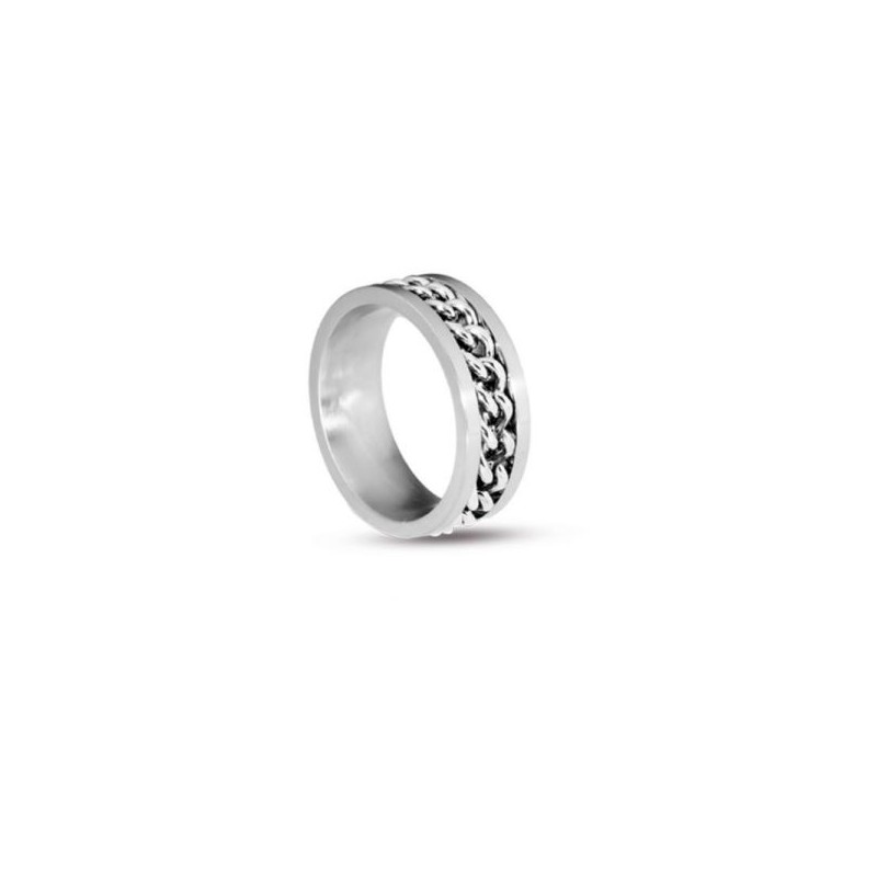 Anello Uomo Liu-Jo MLS468M26 In Acciaio Tipo Fascia Con Catena Centrale