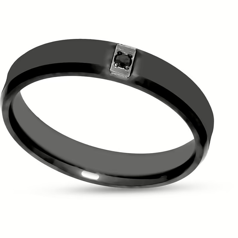 Anello Uomo Liu-Jo MLJ499M24 In Acciaio IP Nero A Fascia Con Cristallo Nero