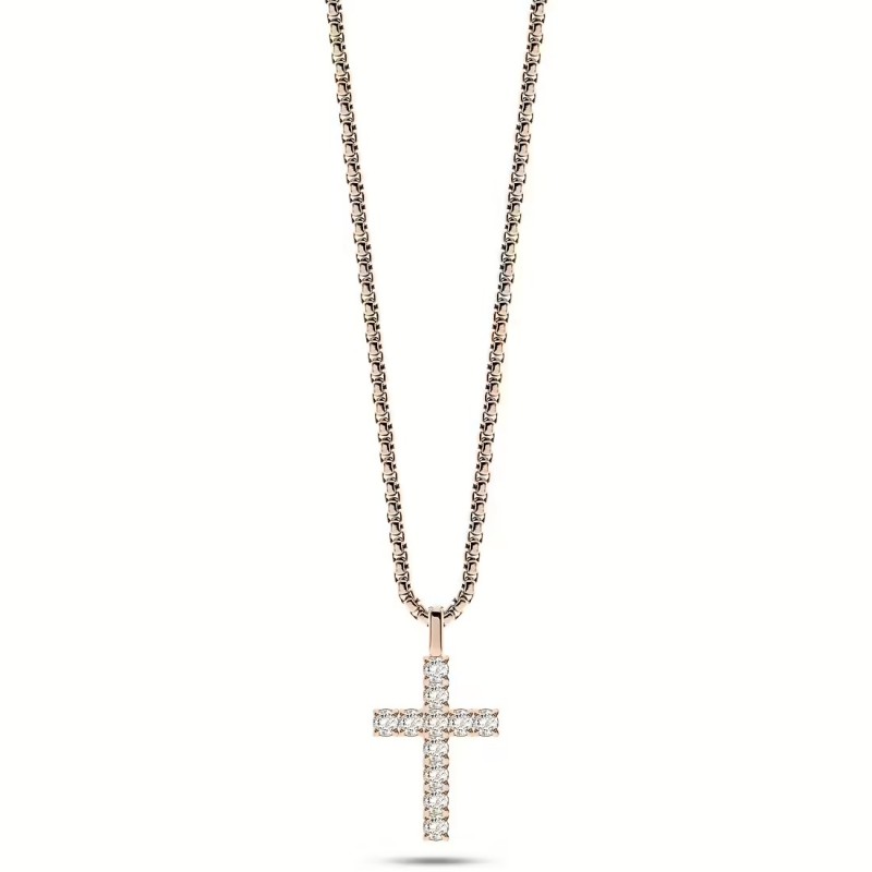 Collana Uomo Liu-Jo MLJ515 In Acciaio Dorato Con Croce E Crisralli