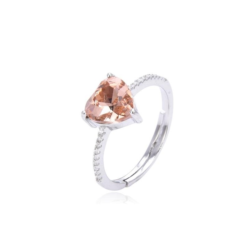 Anello Donna Trova Gioielli 7628-CR In Argento Con Pietra Rosa Salmone A Cuore