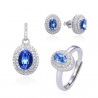 Completo Donna Trova Gioielli 3386-BS Anello Ciondolo E Orecchini Con Pietre Azzurre