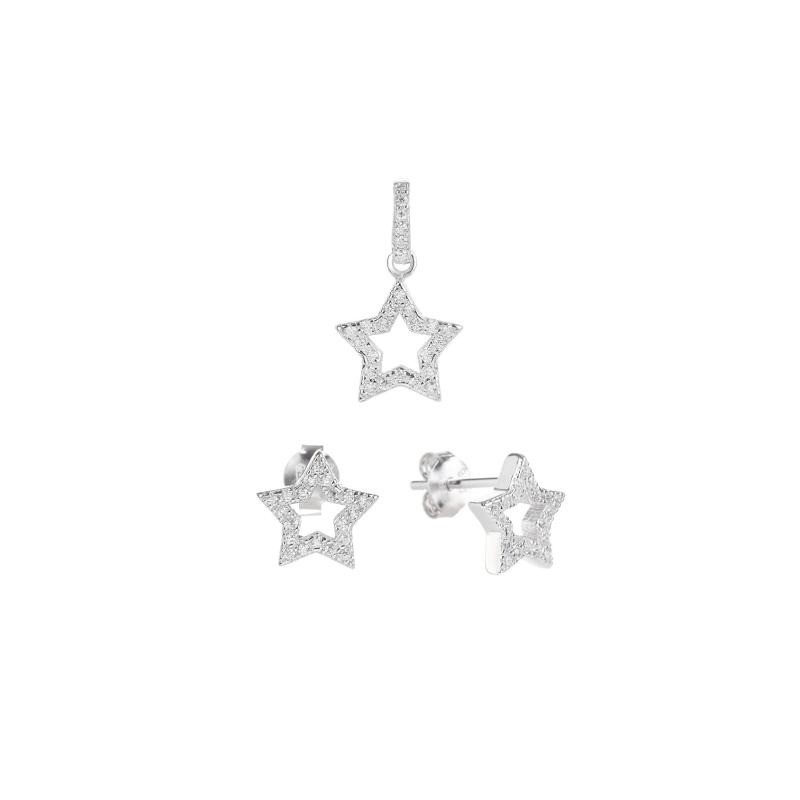 Completo Donna Trova Gioielli 5410 Orecchini E Ciondolo In Argento A Forma Di Stella