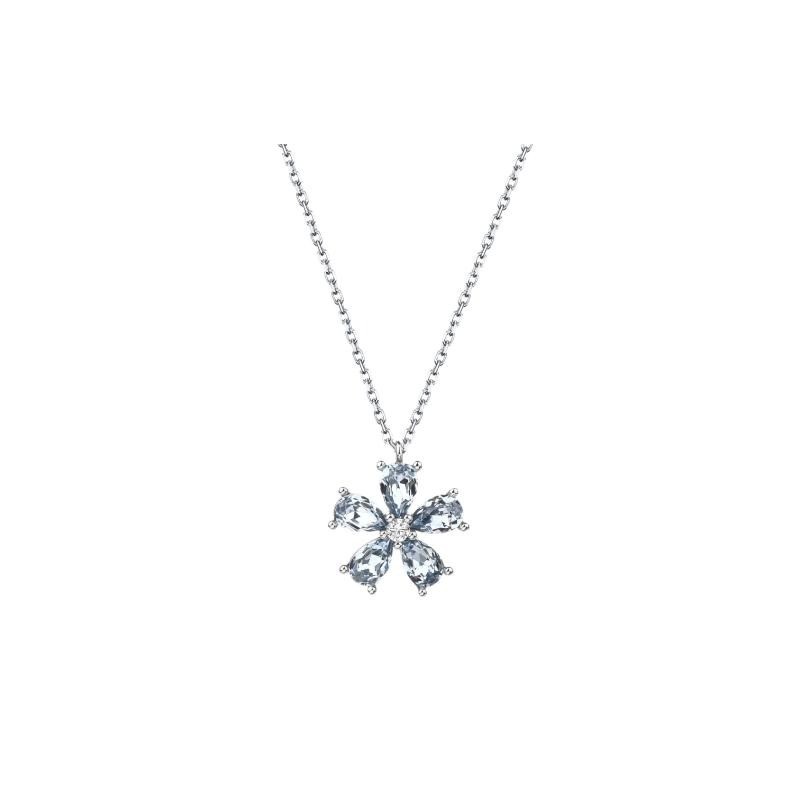 Collana Donna Trova Gioielli Con Pendente Fiore E Zirconi Celesti 6481-LS