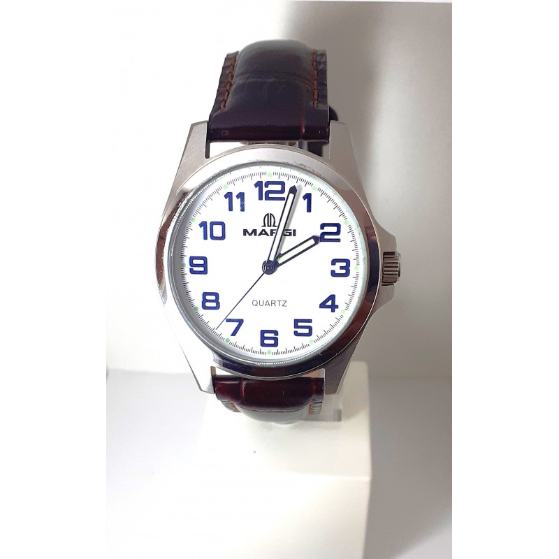 Orologio Uomo Margi 12456/P B Classico Solo Tempo Con Cinturino Marrone Scuro