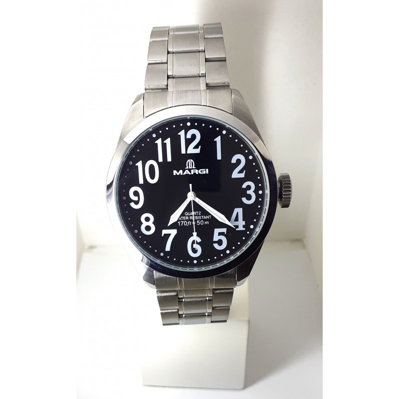 Orologio Uomo Margi 12690 Classico Con Quadrante Nero E Cinturino Acciaio