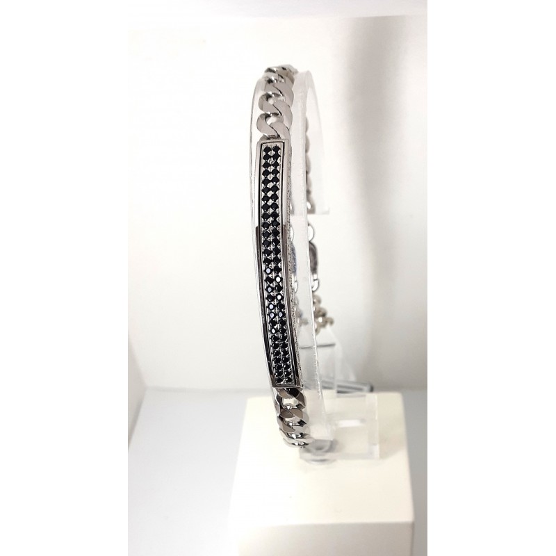 Bracciale Uomo Sovrani J9306 In Argento Con Piastra Centrale E Cristalli Neri
