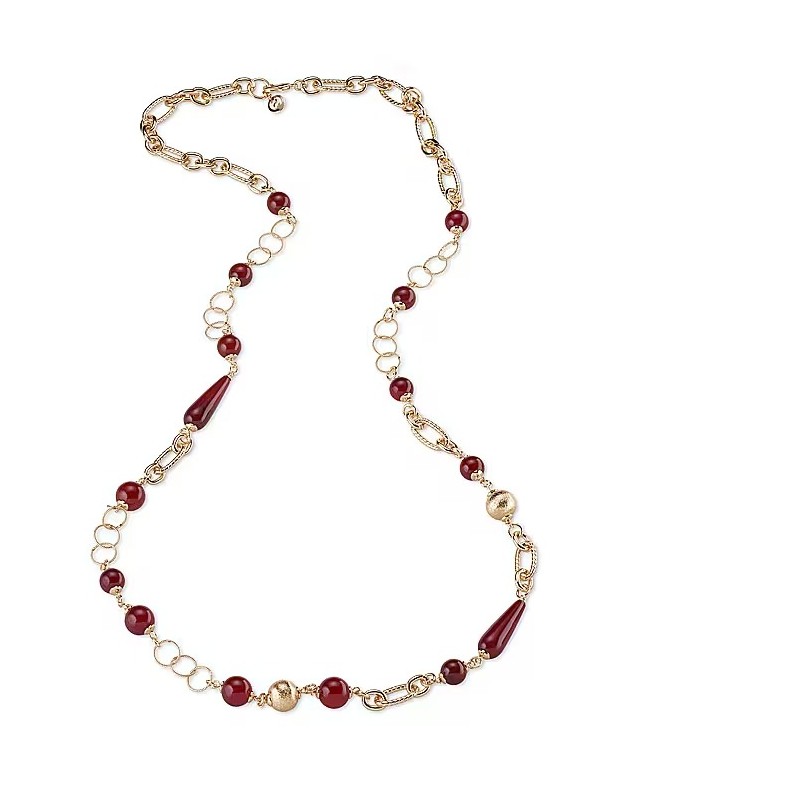 Collana Donna Lunga Sovrani J6406 In Metallo Dorato Con Pietre Rosso Mattone
