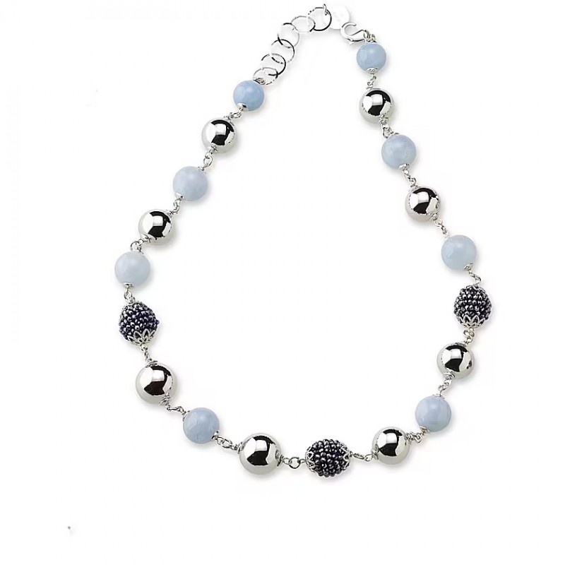 Collana Donna Sovrani J6140 In Metallo Con Pietre Celesti E Cristalli Blu
