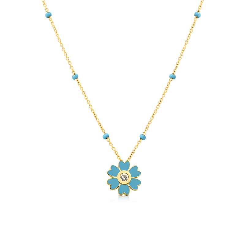 Collana Donna OPSOBJECTS FLOWER OPSCL-907 Con Fiore E Smalto Celeste