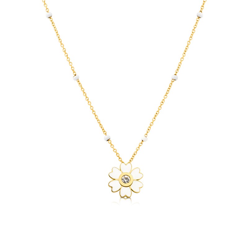 Collana Donna OPSOBJECTS FLOWER OPSCL-908 In Acciaio Dorato Con Fiore E Smalto Bianco