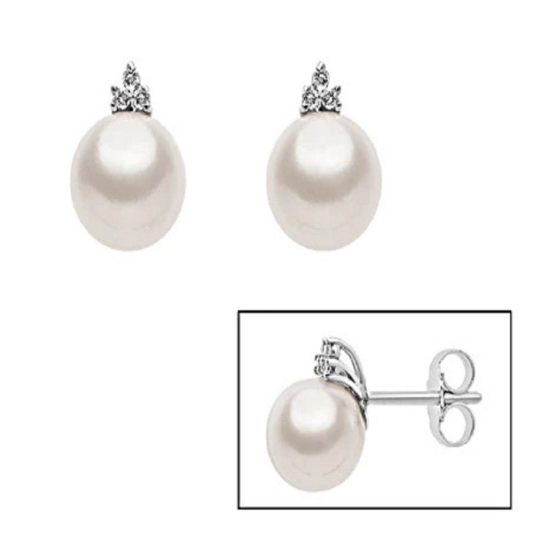 Orecchini Donna MIKIKO MO1391O4FABI075 In Oro Bianco Con Perla E Diamanti