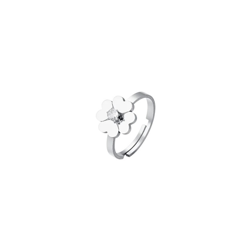 Anello Donna Luca Barra ANK519 In Acciaio Con Quadrifoglio E Zircone