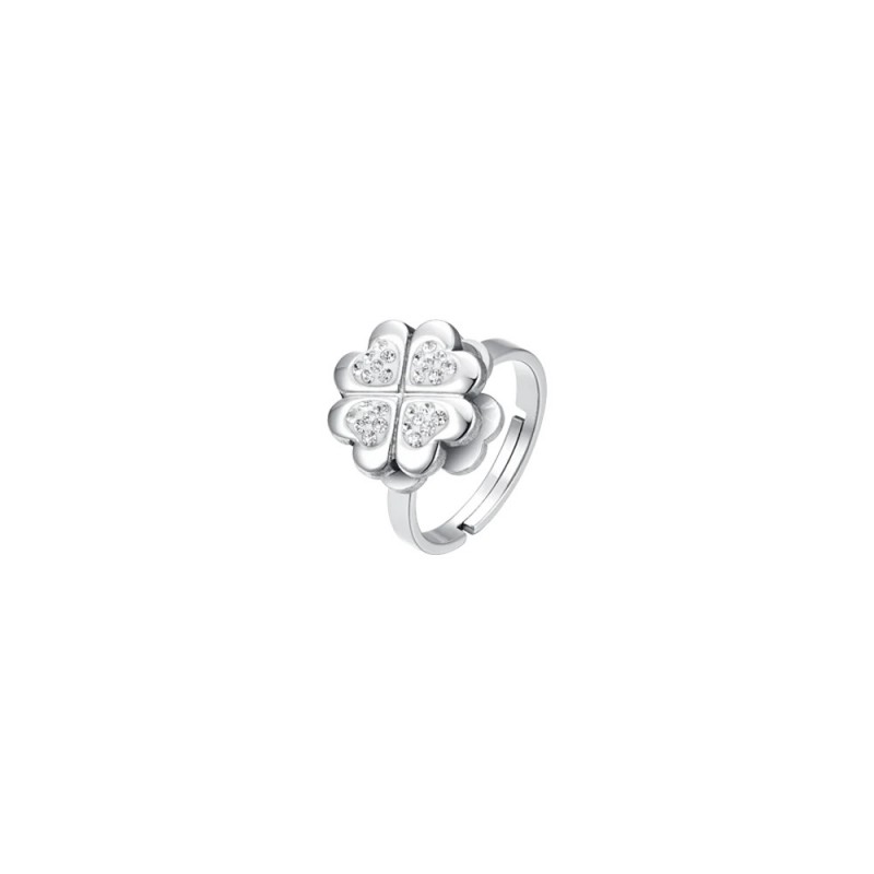 Anello Donna Luca Barra ANK521 In Acciaio Con Quadrifoglio Girevole E Strass